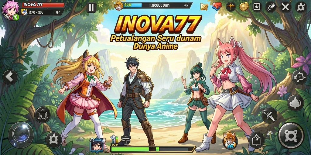 Tangkapan layar gameplay <strong>INOVA77</strong> menunjukkan pertarungan karakter anime yang seru.