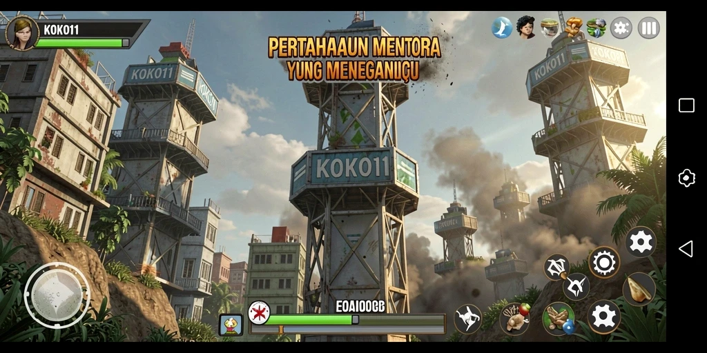Screenshot KOKO11 saat intensnya pertarungan Tower Defense.
