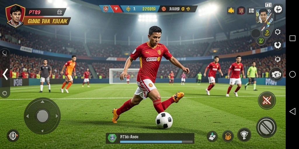Tangkapan layar PT89 menampilkan aksi seru di lapangan sepak bola.