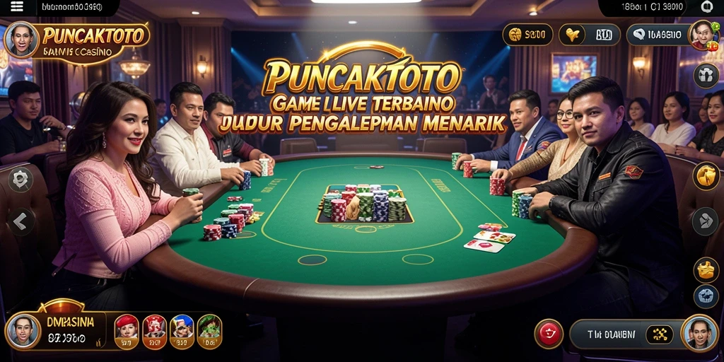 Screenshot gameplay PUNCAKTOTO dengan dealer langsung dan suasana kasino yang menegangkan.