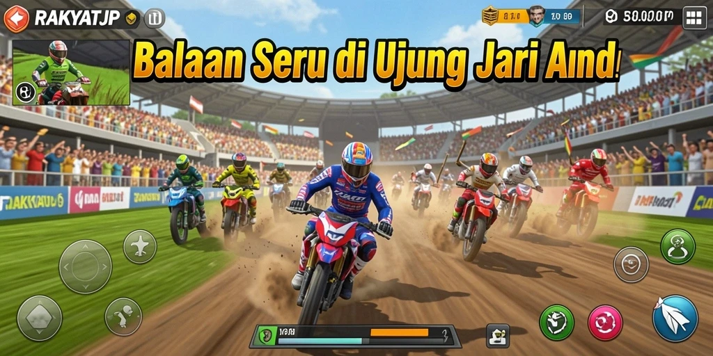 Tangkapan layar gameplay RAKYATJP menunjukkan aksi balapan seru yang mendebarkan.