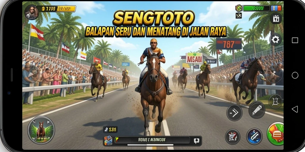 Tampilan gameplay balapan seru di SENGTOTO yang menampilkan mobil dan trek.