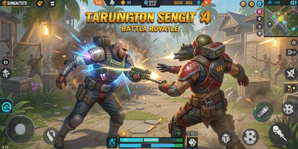 Tampilan gameplay mendebarkan dalam SUNGAITOTO, penuh aksi Battle Royale.