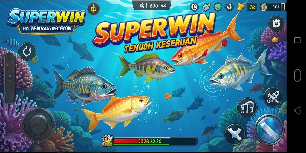 Tampilan gameplay <strong>SUPERWIN</strong> yang seru dengan aksi menembak ikan.