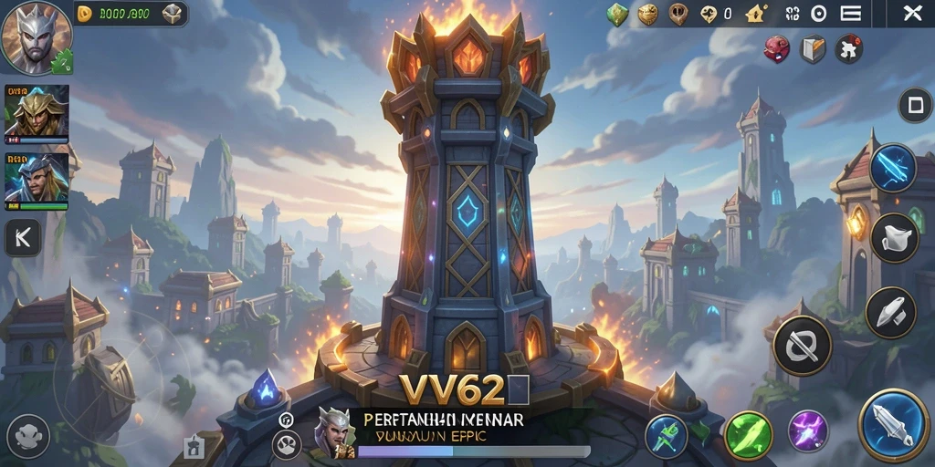 Tampilan gameplay menarik dari VV62 dengan menara berstrategi.